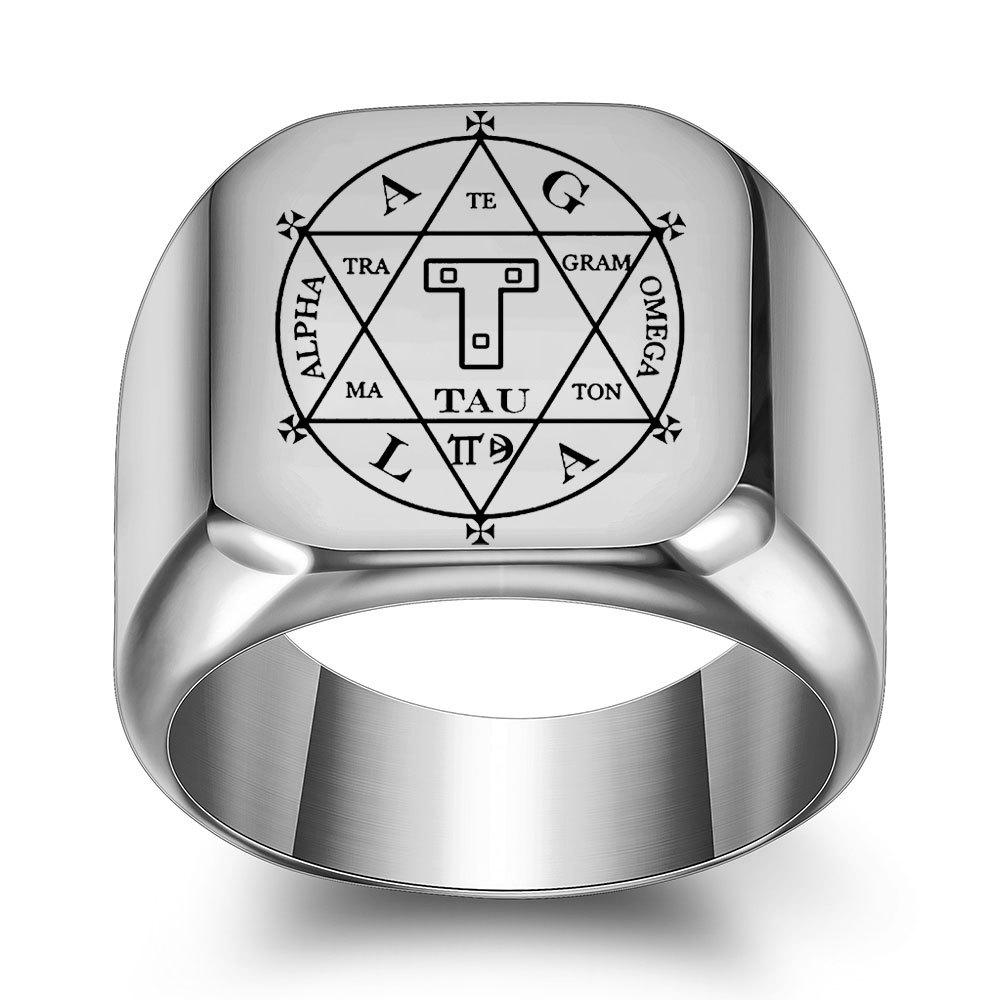 

18MM AGLA Rune T-Shaped Slavic Symbol Ring for Women - Stainless Steel Titanium Size 13