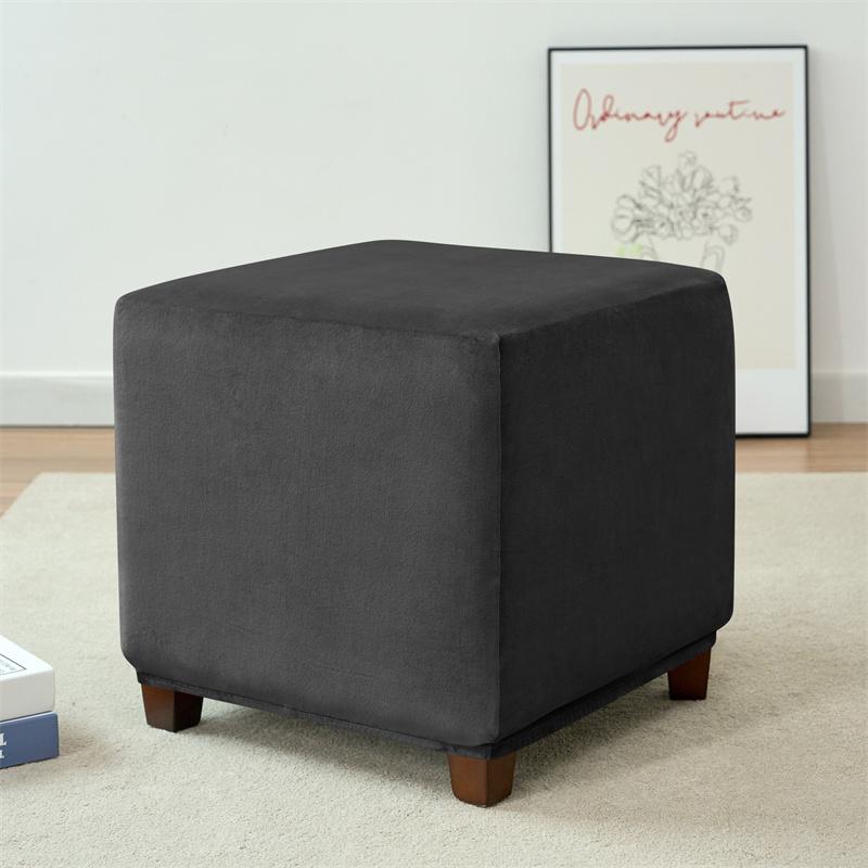 Premium 1PC Soft Velvet Ottoman Stool Cover Stretch Square Footstool Covers Living Room All-inclusive Footrest Slipcovers housse de pouf