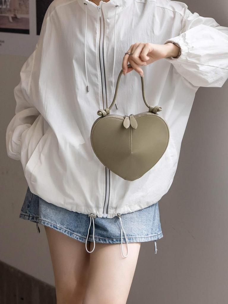 Spring/Summer 2025 Women's Peach Heart Cowhide Crossbody Bag