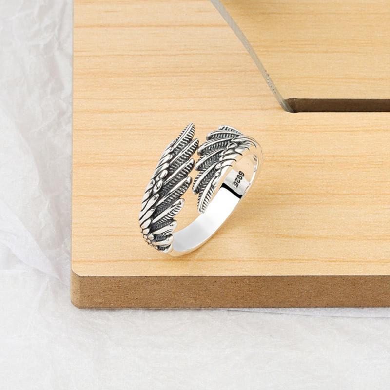 Adjustable 925 Sterling Silver Angel Wings Ring - High-End Internet Celebrity Jewelry