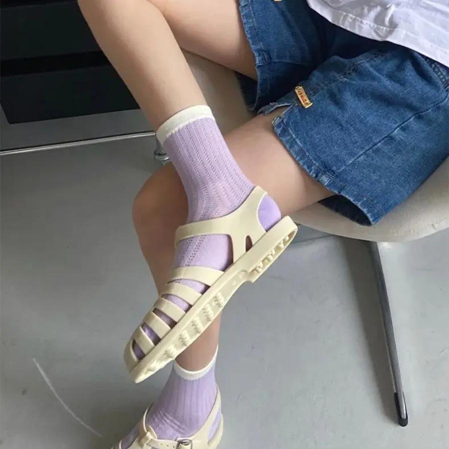 5 Paar Niedliche Spitze Mittelhohe Socken Damen Lolitajk Rüschen Harajuku Stil Herbst Winter Weich Vielseitig Modisch Mädchen Socken