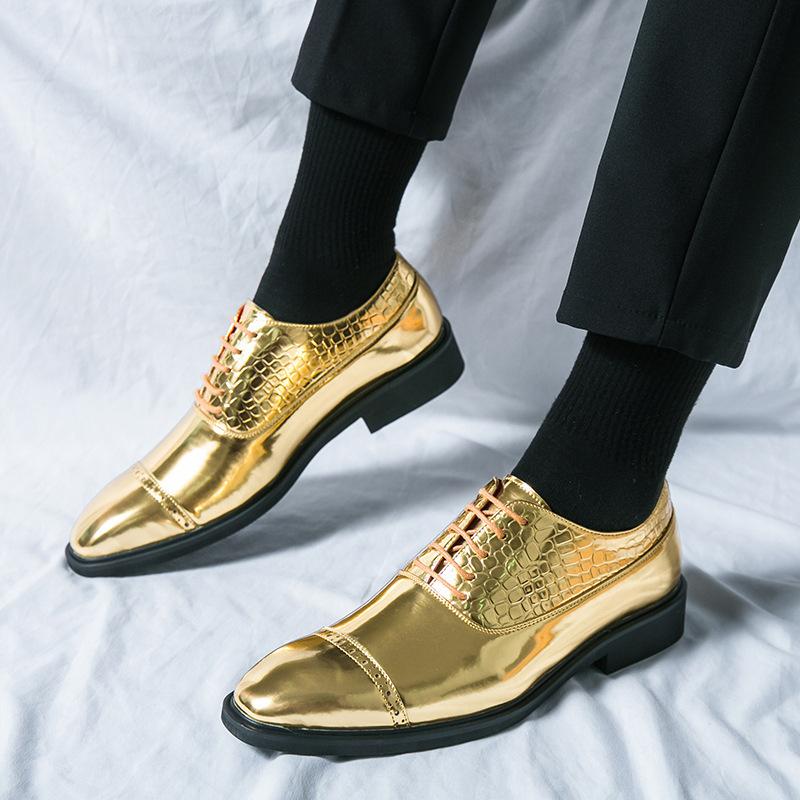 Large size 46 pointed glossy leather shoes men's three-joint business single shoes British casual hairstylist punk wedding shoes