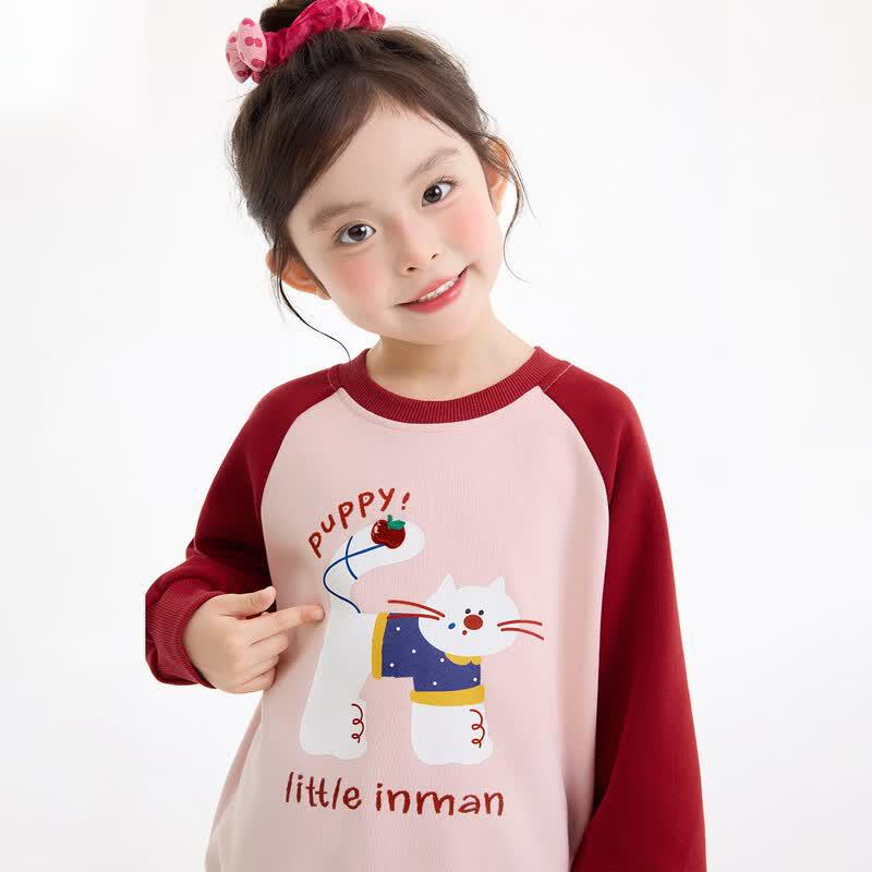 Girls' Cartoon Print Colorblock Sweatshirt