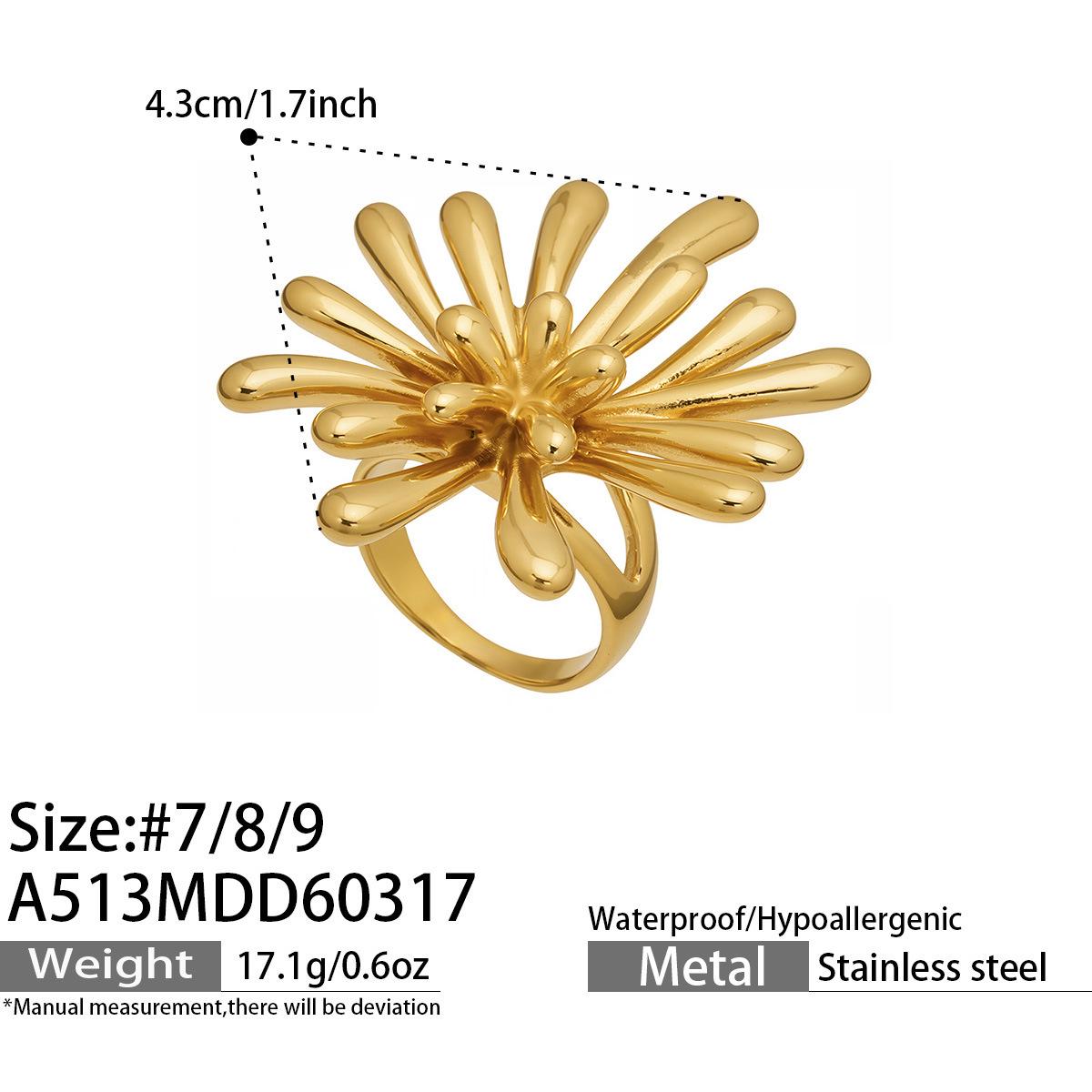 Geometric Flower Ring Set - 18k Gold Plated Stainless Steel Fashion Jewelry Size 7
