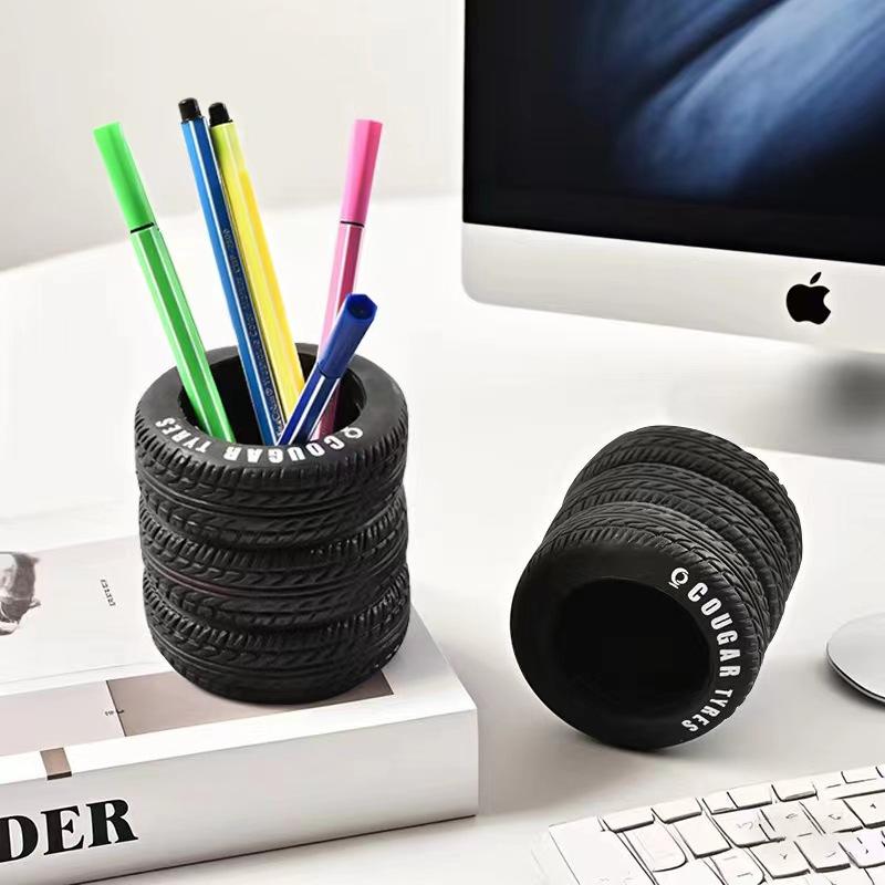 1 pcs Creative Tire Shaped Design Pen Holder Office Desktop Ornament and Multifunctional Organizer for Students and Home Decor