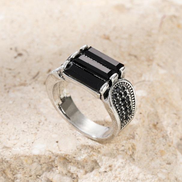 Vintage Pattern Black Face Zircon Ring Fashion Personality Trend Matching Alloy Hand  for Men