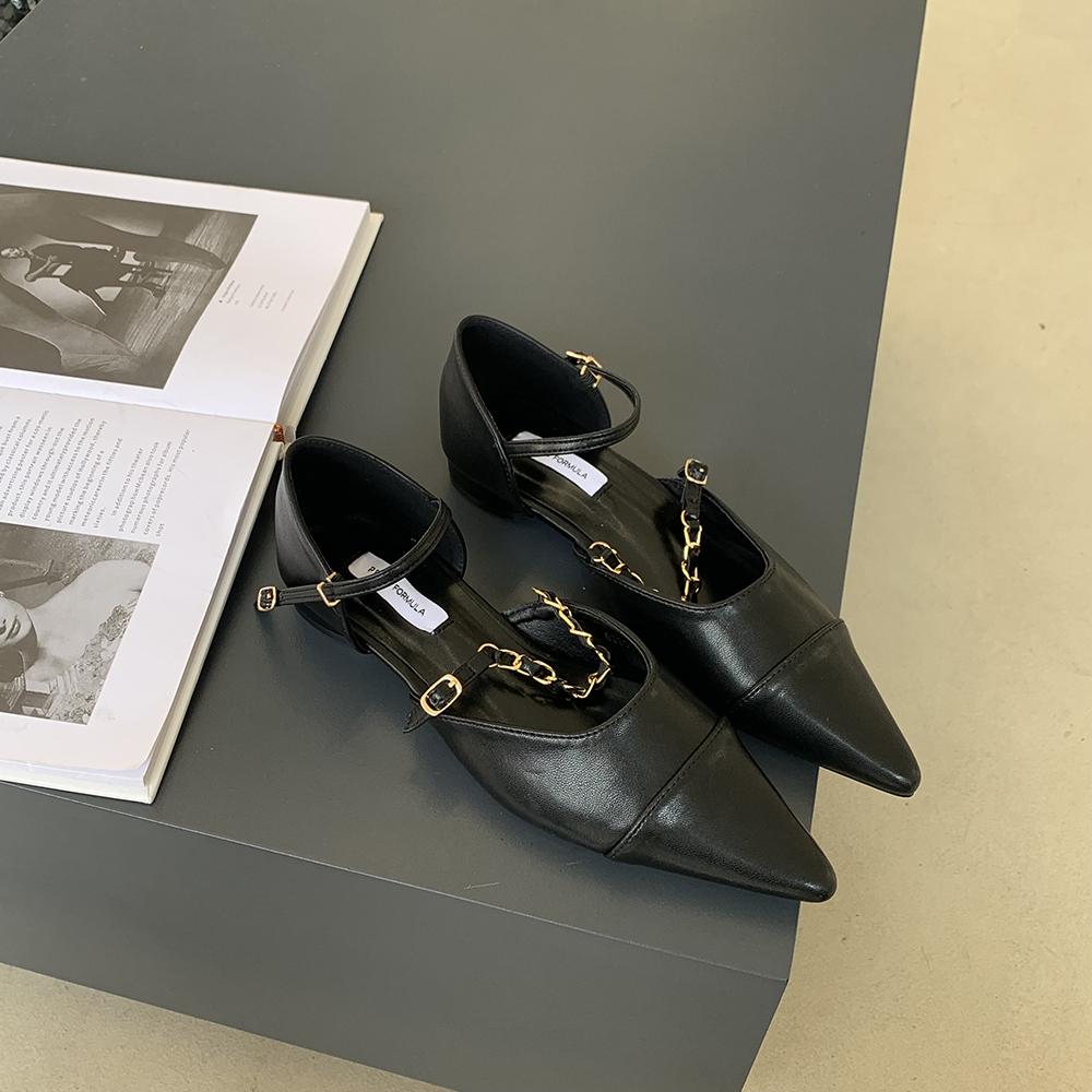 

Модные женские туфли с острым носком на плоской подошве, мокасины с металлической цепочкой, черные, бежевые, бордовые, модельные туфли на плоской подошве, на низком каблуке, элегантные, для офиса, балета, танцев, мюли 5.5 чёрный
