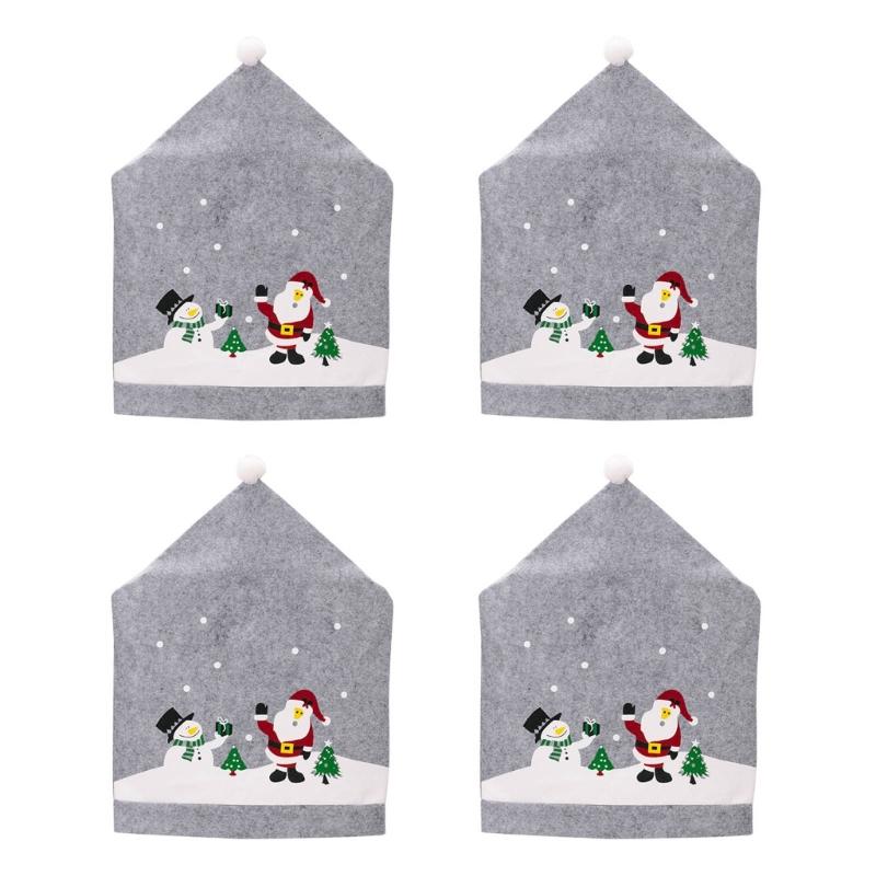 Christmas Dining Room Chair Back CoversGray Santa Hat Chair Slipcovers For Holiday Wedding Home Decoration Dropshipping