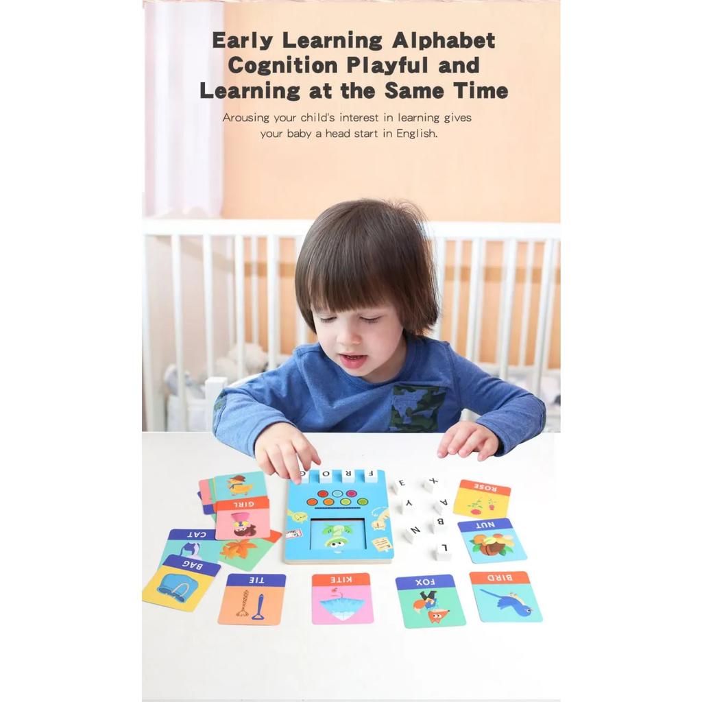Wooden Building Block Puzzle Alphabet Spelling Educational Toy Letter Recognition Logical Thinking Learning Playset for Kids