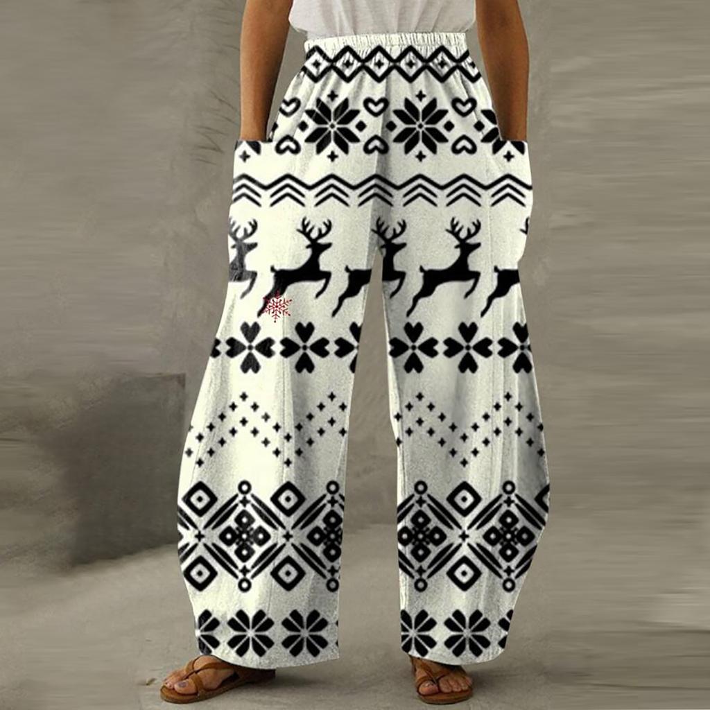 Women's Fashion Christmas Elements Printed Loose Casual Wide Leg Pants