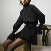French Elegant Satin Dress 1116 Autumn Black High Neck Long Sleeve European and American Temperament A Word Short Skirt Women's Clothing
