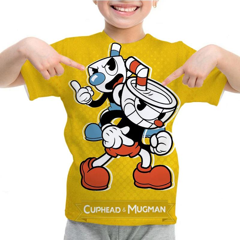 Dětské oblečení Dětské anime tričko Harajuku Kluci Dívky Kreslená trička Potisk Cuphead Mugman Letní topy s krátkým rukávem
