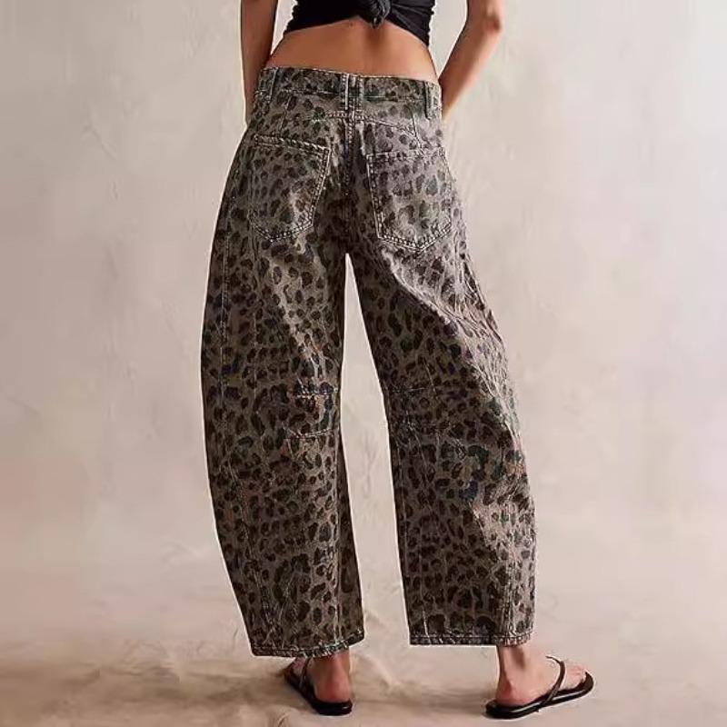VEZFAA Women's Fashion Casual Leopard Print High Waist Trousers Pants & Capris