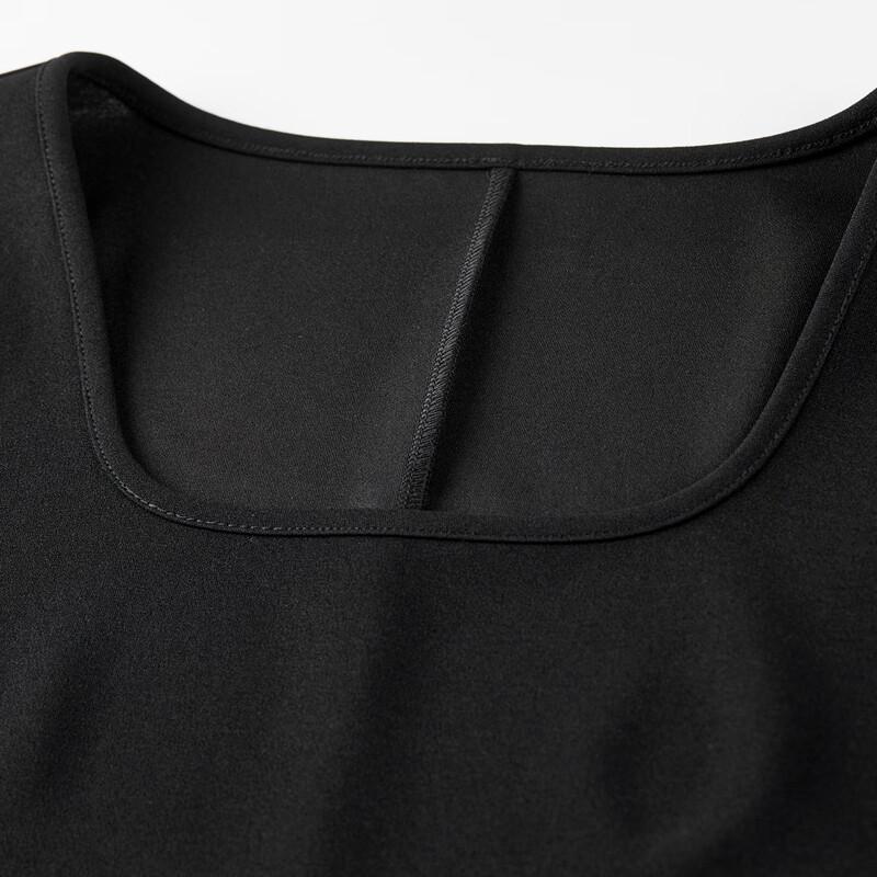 Shangdubi La Women's Elegant Black Square Neck A-line Midi Dress