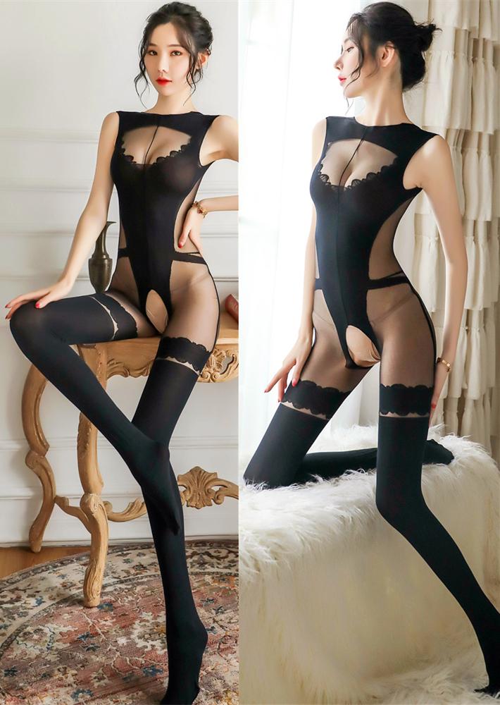 Transparent Crotchless Bodysuit Hollow Sexy Bold Body Suit Open Crotch Pantyhose Erotic Costumes Women'S Sexy Mesh Lingerie
