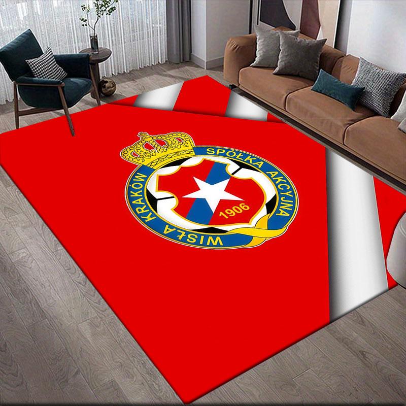 Wisla Krakow Logo Flannel Printed Carpet, Home Sofa Decoration for Living Room & Bedroom, Non‑Slip Play Flannel Floor Mat for Game Room