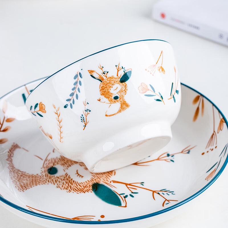 Abay Fawn Motif Ceramic Dinner Plate Set