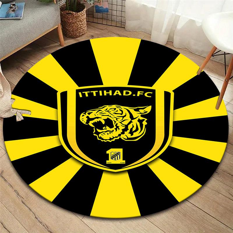 Al-Ittihad Club Round Area Rug,Carpet Rug for Living Room Bedroom Sofa Playroom Decor,Non-slip Floor Mat