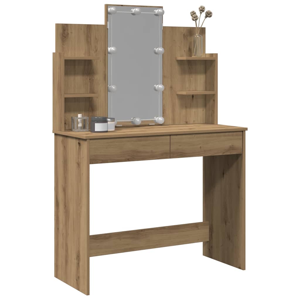 Vidaxl Toaletka Z Oświetleniem Led, Dąb Artisan, 96X40X142 Cm