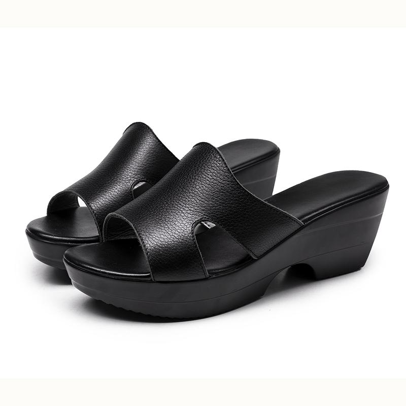 Fashion GKTINOO Women Slipper Sandals Wedges Platform Genuine Leather Peep toe Female Sandals Ladies clogs Summer Shoes Plus Size 41 42