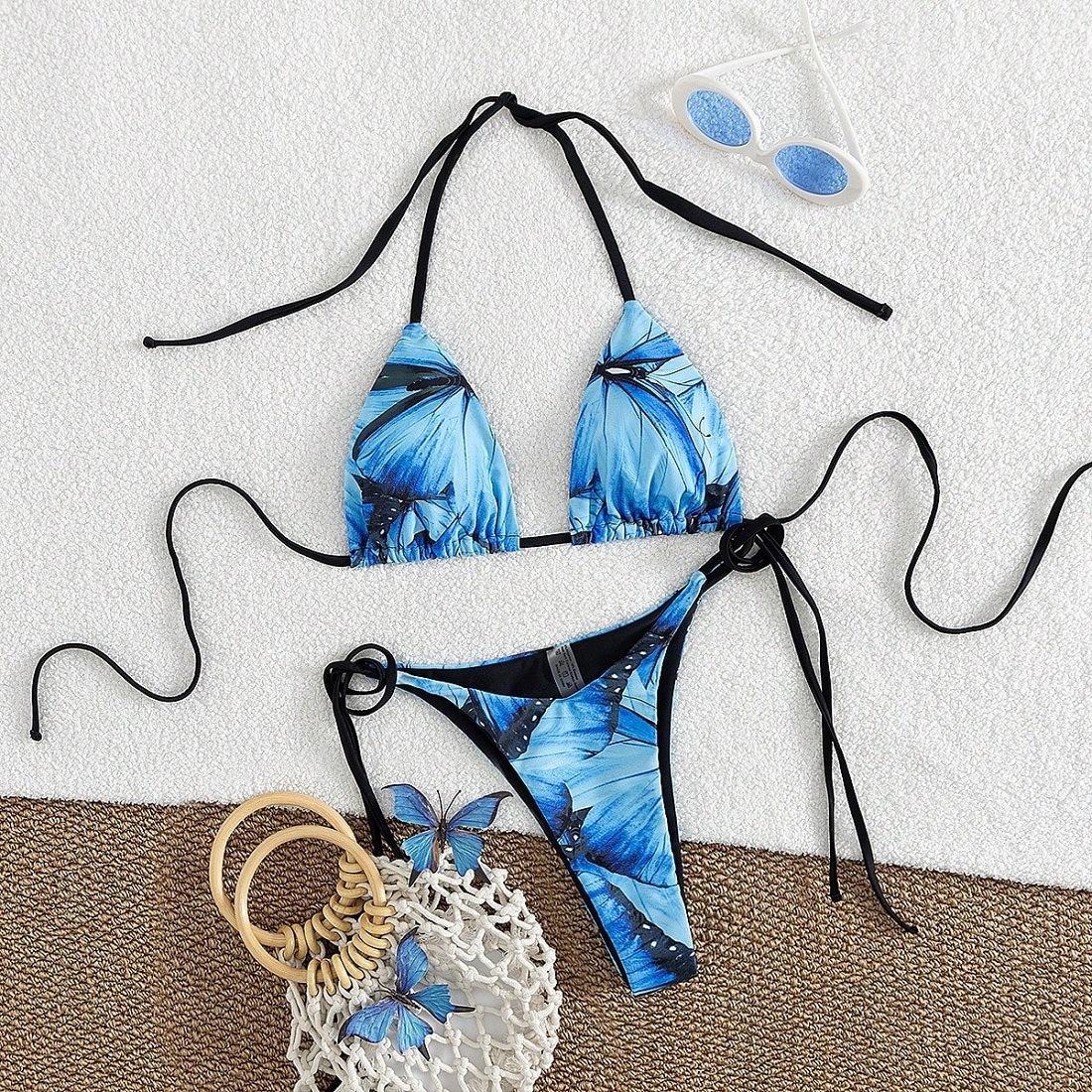 High-end swimsuit women s split bikini butterfly sexy backless slimming belly cover hot spring vacation S