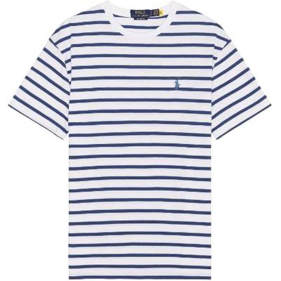 Polo Gestreiftes Kurzarm-T-Shirt mit Rundhalsausschnitt für Herren, Weiß, 710934662016