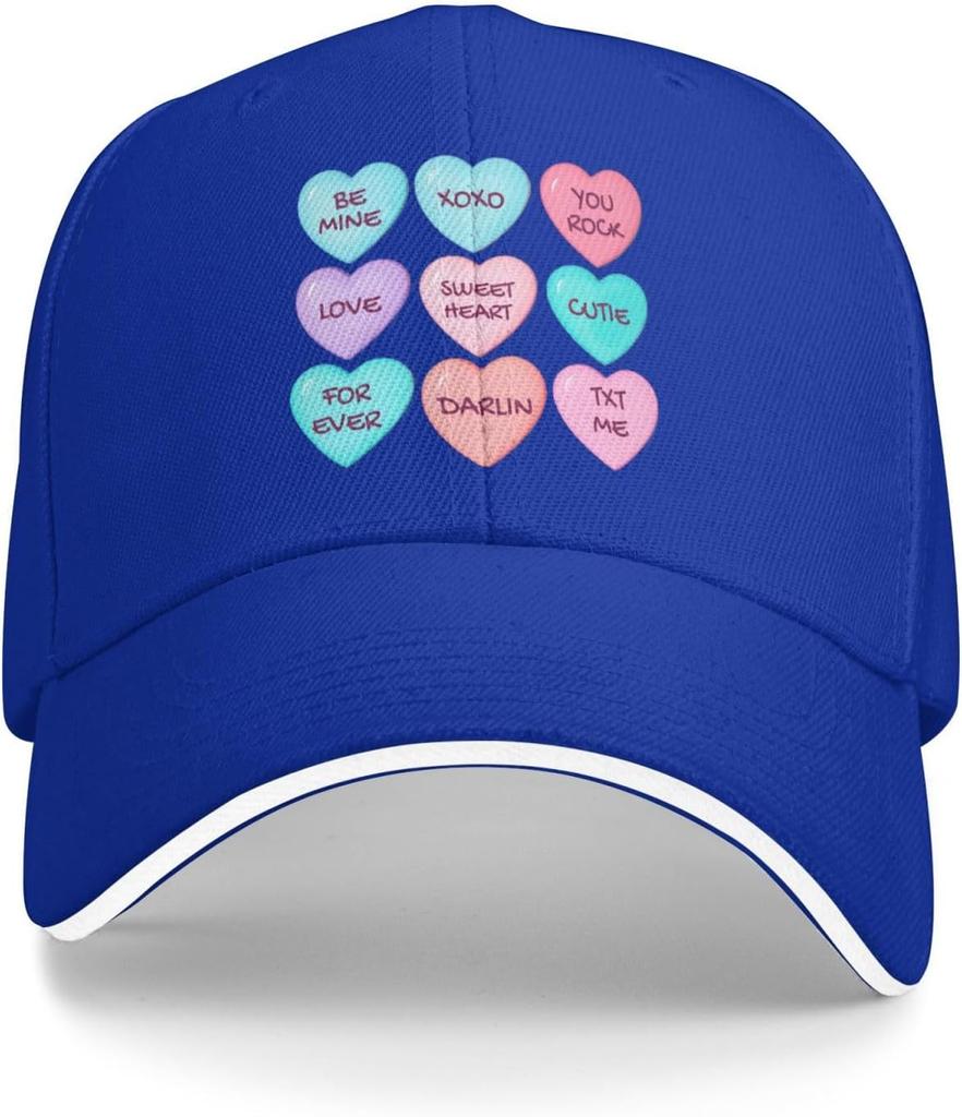 Candy Hearts Themed Baseball Cap Polyester Casual Sun Protection Adjustable Hat for Unisex