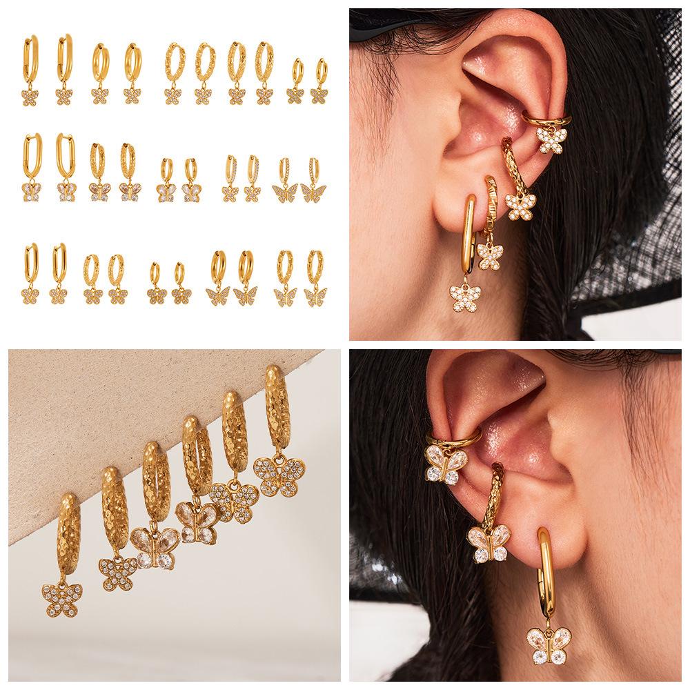 Oumika 18K Gold-Plated Butterfly & Diamond Earrings for Women