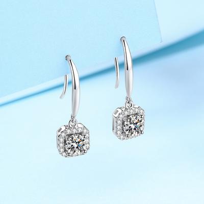 S925 Sterling Silver D Color Moissanite Earrings for Women with Pt950 Gold Plated Simple Square Bag Earrings and Ear Hooks