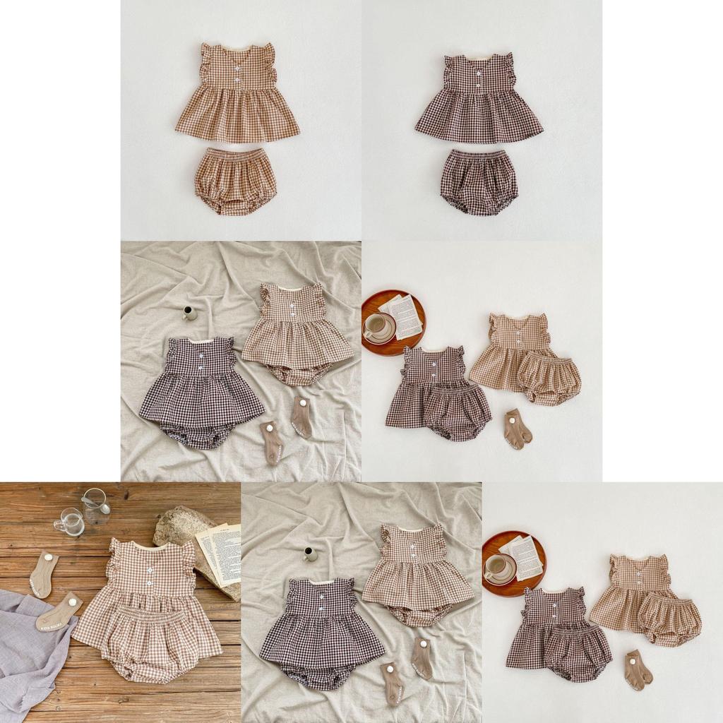 Adorable Summer Checked Top And Shorts Set For Baby Girls With Comfortable Cotton Fabric