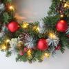 LED Red Christmas Wreath with PVC Fruit, Elegant Holiday Decor for Window Door Wall, Indoor Home Halloween Gift Decoration