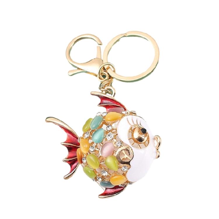 Premium Marine Inspired Keyring Zinc Metal Crafted 3 Aquatic Animal Shapes 5 Glittering Crystal Color Variants
