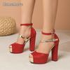Elegant Peep Toe Fashion Heels for Ladies Ankle Straps Platform Sandals Women's Talons Suede Leather Party Dress Shoes Size35-43
