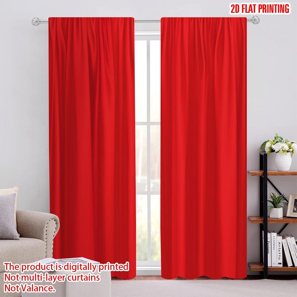 

Set Of 2 Flat Printing Curtains Red Durable Polyester Fabric Without Electricity Party Decorations New Year Celebrations Curtain W100*H70(CM)-Grommet top&1PCS