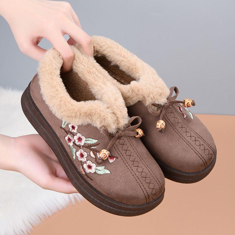 Winter Velvet Thickened Warm Middle-aged and Elderly Mother Shoes Women's Cotton Shoes Flat Non-slip