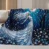 Moonlit Maiden Illustration Velveteen Plush Blanket | Fantasy Night, Mermaid-like Gown