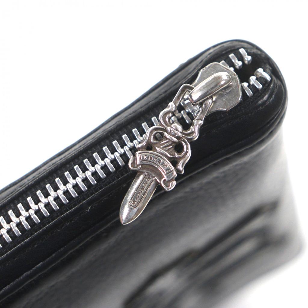 Great CHROME HEARTS Purse REC ZIP Black Leather Mens Used