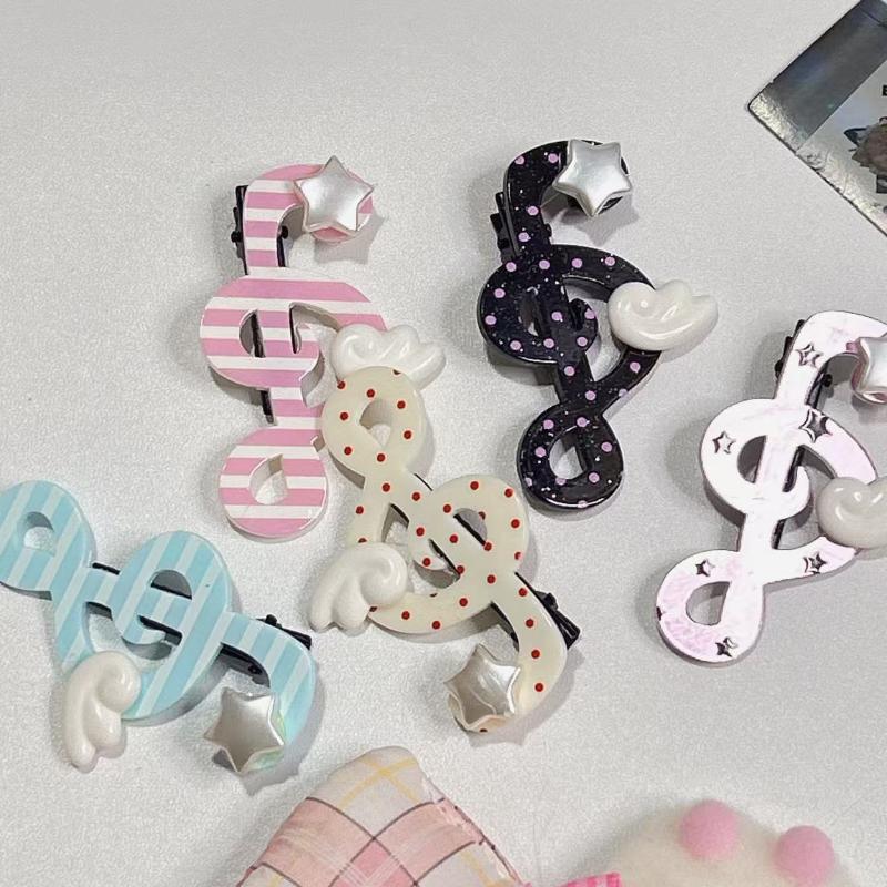Kawaii Tendencia Estrella Símbolo Musical Ala Pinza para el Cabello Estilo Ins Y2K Único Rayado Pinza Lateral Pinza para Flequillo Joyería para el Cabello Accesorios