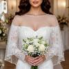 Verstreutes gemischtes Perlen-Sheer-Tüll-Brautumhang Kurzer Schulterwickel Rundhalsausschnitt Abdeckung für rückenfreies Meerjungfrauen-Hochzeitskleid Elopement-Fotoshooting
