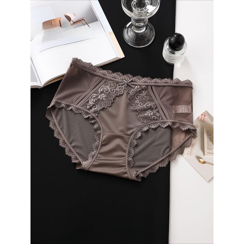 Ladies Summer Sexy Lace Pure Cotton Extended Bottom Crotch Breathable Mid Waist Triangle Briefs