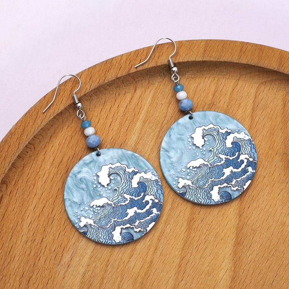 Women's Geometric Blue Sea Wave Acrylic Earrings - Summer Beach Style