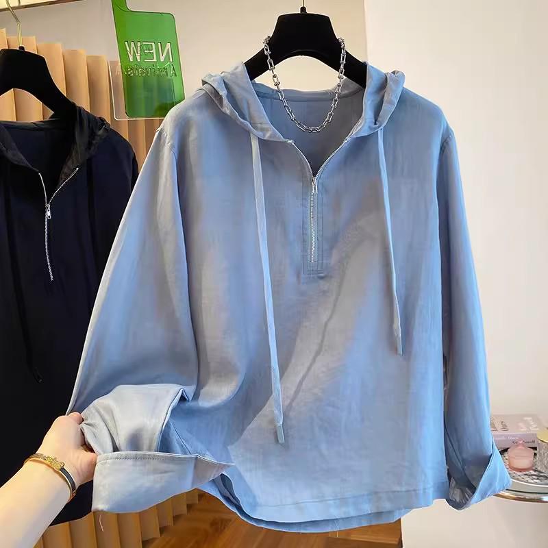 2026 Spring Korean Chic Half-Zip Hooded Sweatshirt for Women