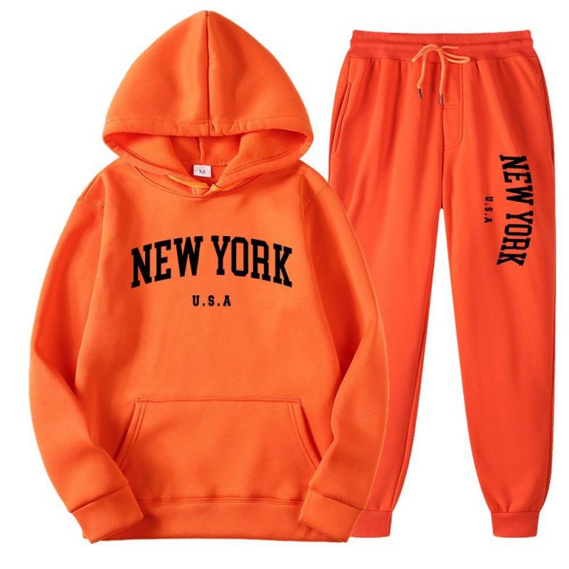 New York Graphic Print Tracksuit Set Mens Womens Loose Fit Hoodie Sweatpants Sportswear Casual Activewear