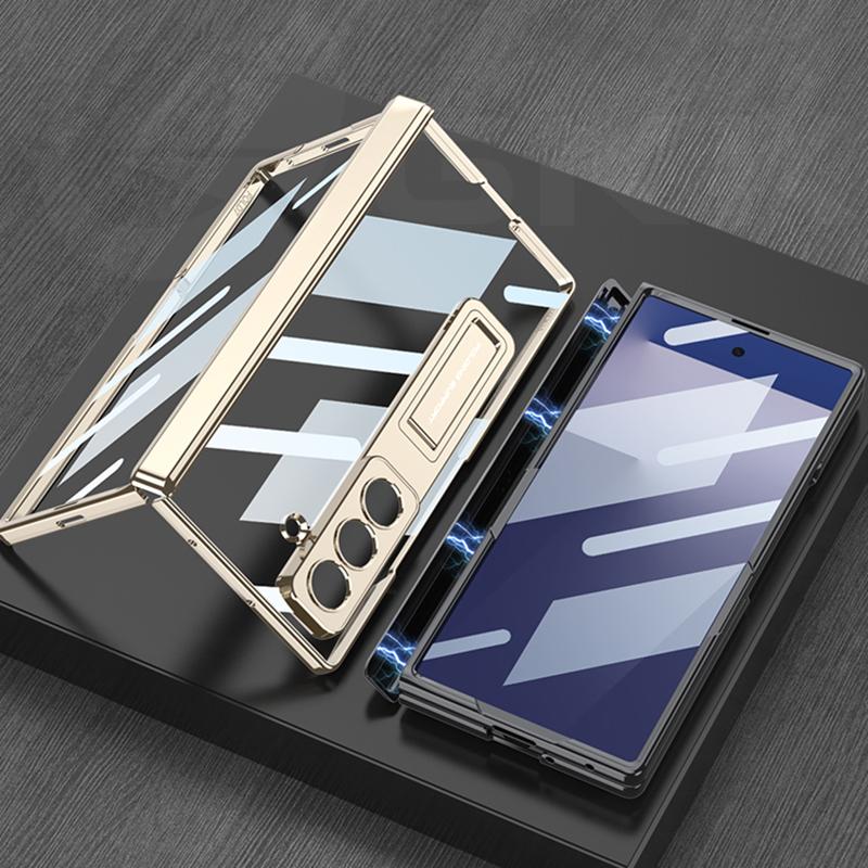 Magnetic Hinge Plating Clear Case for Samsung Galaxy Z Fold 7 Front Screen Glass Protective Stand Cover for Galaxy Z Fold7 Case
