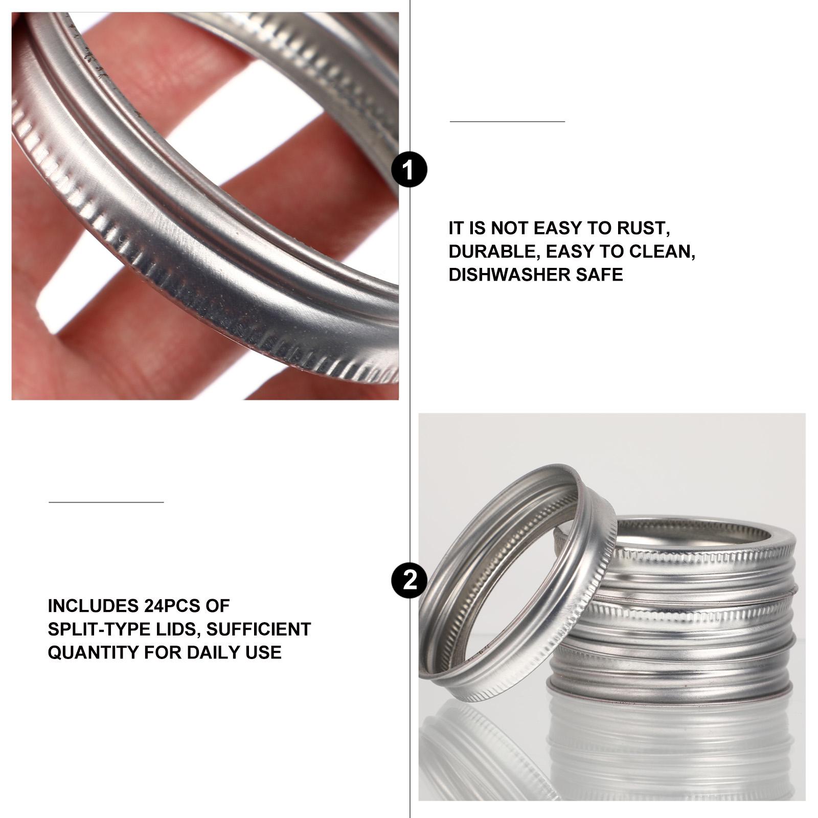 

24Pcs Split-Type Lids Bands Tinplate Jar Lids Ring for Regular Mouth Mason Jar Easy Clean Reusable Canning Accessories 7X7X1.5CM