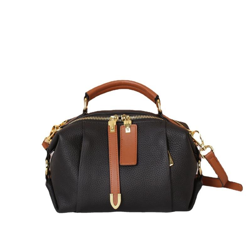 A Versatile Cowhide Contrasting Color Handbag Shoulder Pillow Bag and Soft Leather Motorcycle Bag