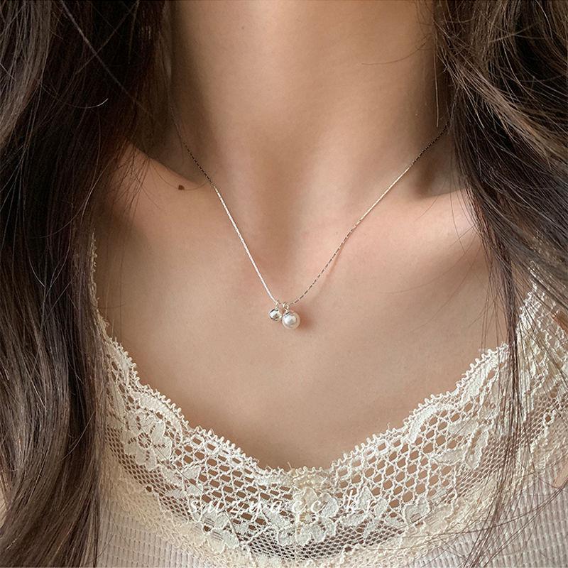 Elegante Collana con Perle d'Argento e Zaffiri - Catena per Clavicola Anti-Sbiadimento, Versatile per Donna