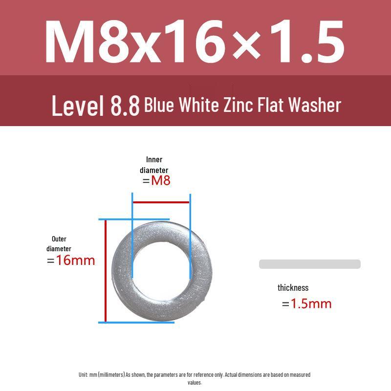 Yigu High-Strength Blue White Zinc Flat Washer, Extra Thick, Enlarged, M6-M20