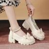 Fashion Women Japanese Style Mary Jane Shoes White Chunky Platform Bows Lolita Shoes Women Vintage Shallow Cosplay Female High Heels