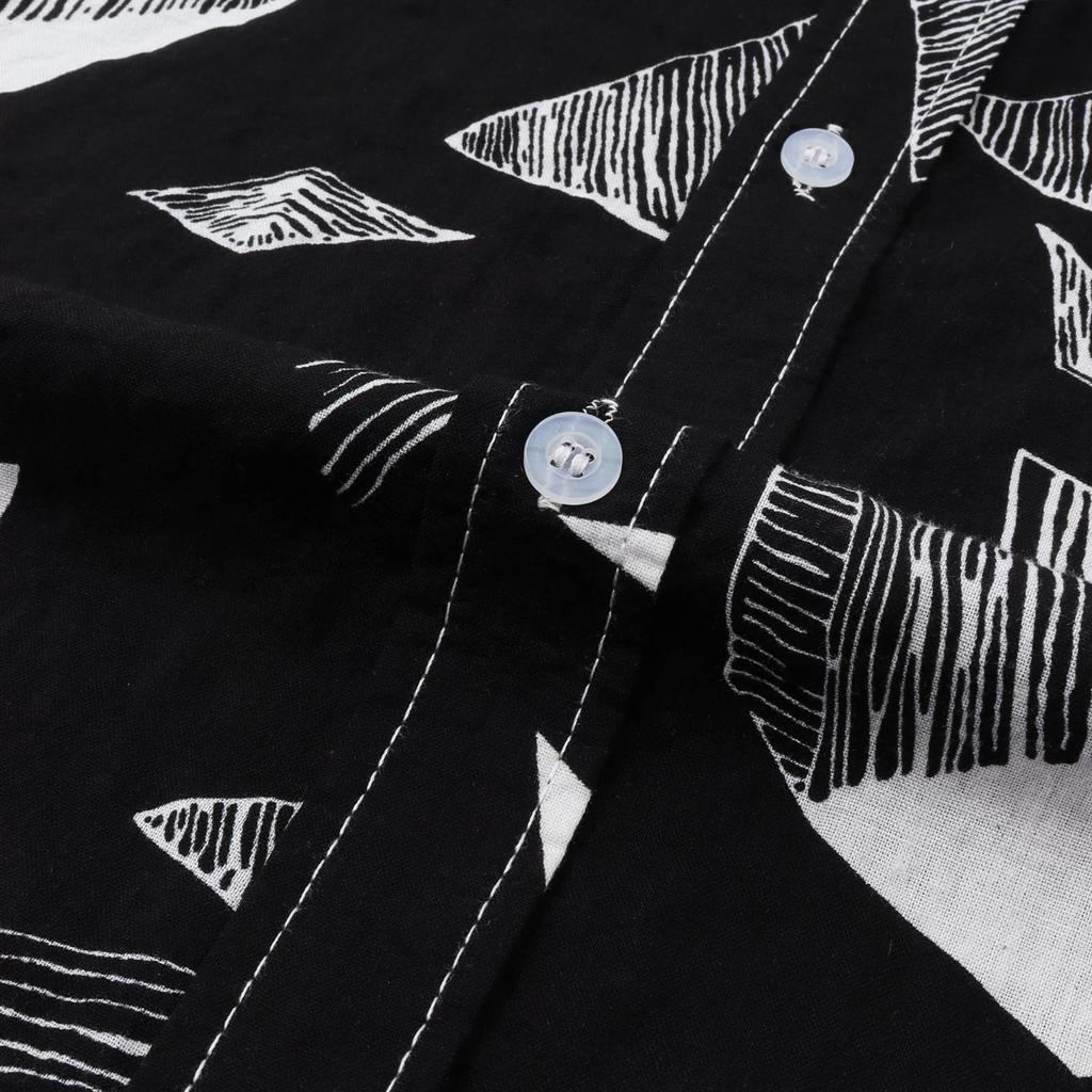 Men's Summer Casual Loose Resort Geometric Print Short Sleeve Top Beach Lapel Shirt